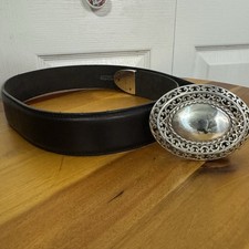 Brighton 39903 1995 Black Leather Belt Silver Tone Filigree Buckle Size Medium