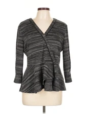 H By Halston Women Gray 3/4 Sleeve Top L