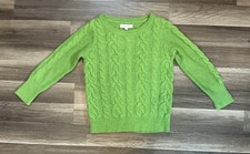 Ann Taylor Loft Green Wool Blend Cable Knit 3/4 Sleeve Sweater XS Fisherman