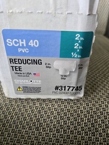 Charlotte Pipe PVC 02400 6200 Schedule 40 PVC Tee 2 x 2 x 1/2 Slip Dia. in. 5QTY