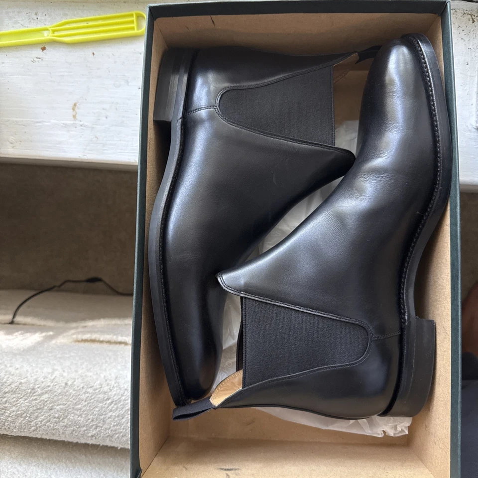 1400 $ Crockett & Jones Cranford Cuero Negro Chelsea Botas Zapatos Para Hombres EE. UU. 8.5 Foto 2 de 4