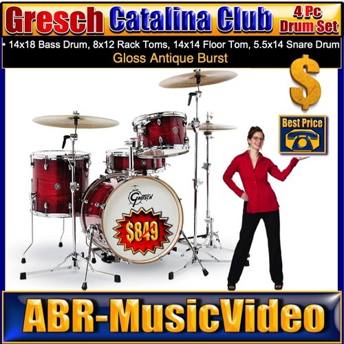 Gretsch Catalina Club 4 Piece Drum Set (Gloss Antique Burst Finish) CT1-J484-GAB - Picture 1 of 11