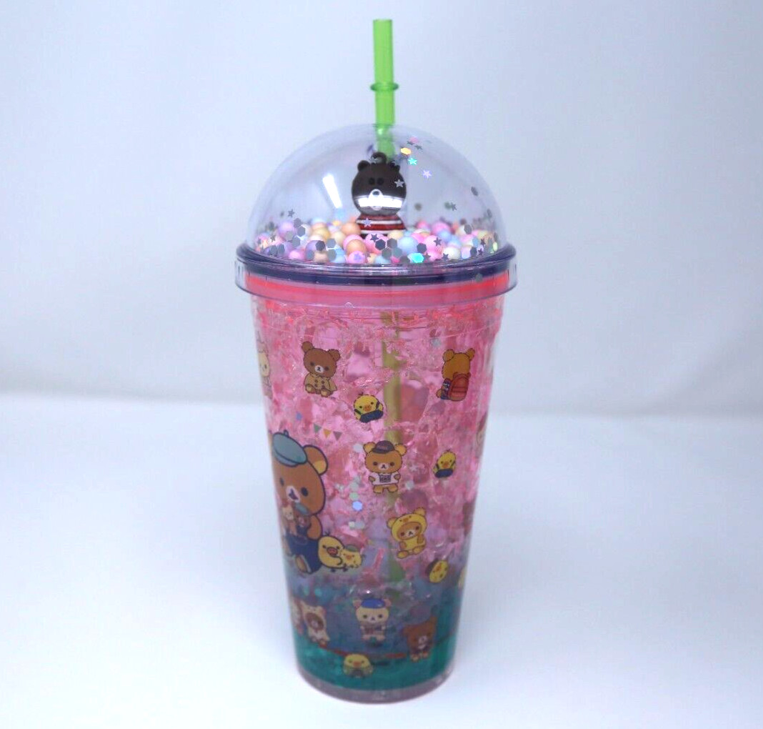 Rilakkuma LED Light-Up Tumbler with Straw – Kawaii Glitter Cup For Kids