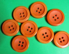 (8) VINTAGE 3/4" ORANGE PLASTIC 4-HOLE CRAFT JACKET BUTTONS-3/21