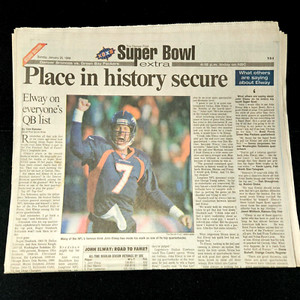 Denver Broncos Super Bowl "Place in history secure"  Newspaper 1998