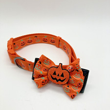 Halloween Pumpkin medium Dog Collar Bow Tie Adjustable Black Orange petsmart