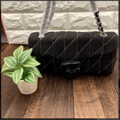 COACH CR704 Tabby 26 Quilted Denim Shoulder Bag Black CR704