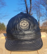 Harley Davidson Black Leather Cap Made In The USA Size Small Fitted