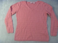 Lady Hathaway Sweater Womens size Large Pink Cable Knit medium weight V Neck