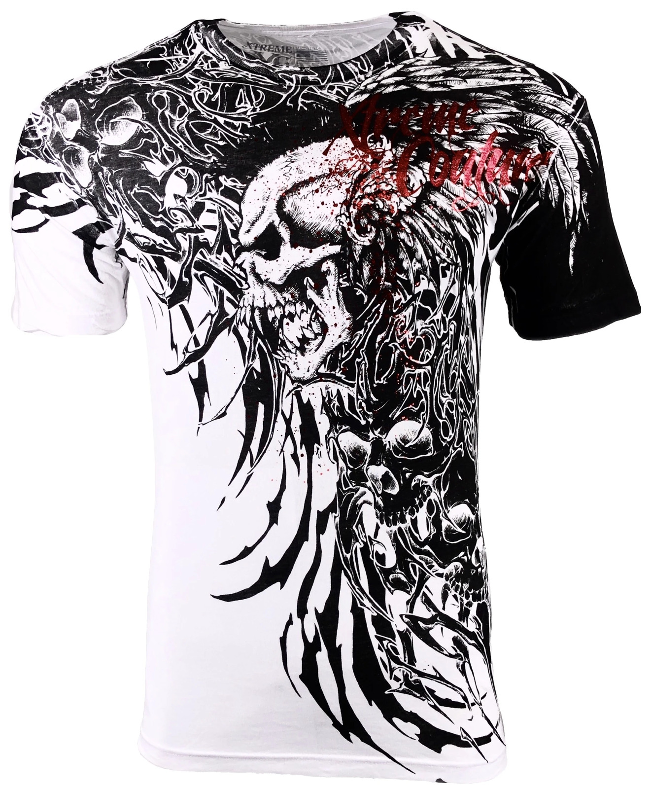 Xtreme Couture Affliction Men's T-Shirt BRUTAL COMBAT White Skull Biker Tattoo