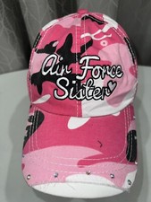 Pink White Black Camouflage Air Force Sister w Rhinestones Hat Cap Strap buckle