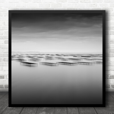 Langzeitbelichtung Aussichtspunkt Meerblick Nebel Dock Wiederholung quadratischer Wandkunstdruck