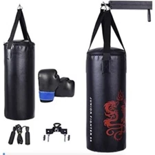 5PCS 40Lbs Filled Heavy Boxing Punching Bag Training With Jump Rope and Gloves