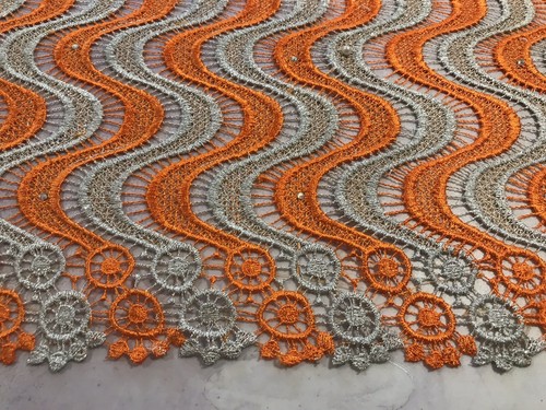 1.25 Yard Orange Gold Guipure French Venice Bridal Lace Fabric 50” Width - Picture 7 of 8
