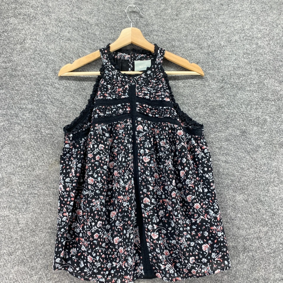 Blusa Maeve Mujer S Pequeña Negra Floral Sin Mangas Correa Ancha Cuello Redondo Forrada Foto 3 de 4