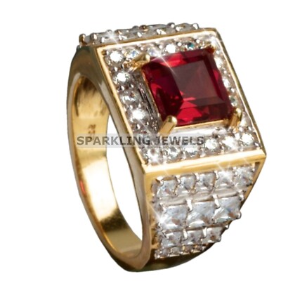 Calibrated Garnet Emerald Cut With 14K Solid  Gold  Ring For Men #C210