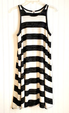 Gap Swing Dress Womens Sz M White/Black Rugby Stripe Tank Sleeveless Summer Midi