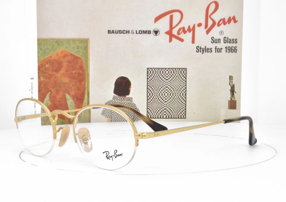 Ray-Ban Eyeglasses Satin Gold Half Rim Round Oval 49-22-145 6547 3033 - Image 2 of 4