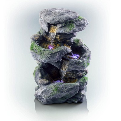Alpine Corporation Rock Waterfall Fountain 22'' 3-Tier Outdoor W/ LED Lights