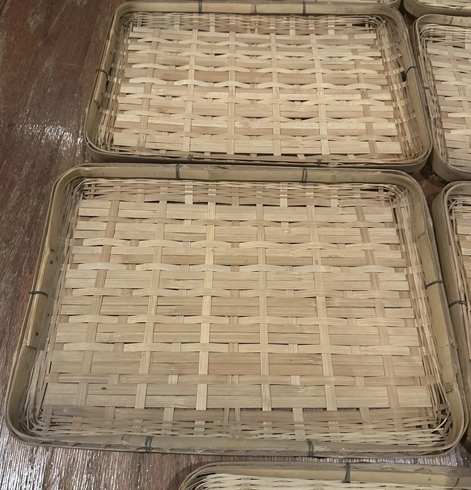 Rattan Bamboo Wicker Serving Trays 17.5" x 12.5" Woven Rectangle Vintage Qty 9 - Image 4 of 4