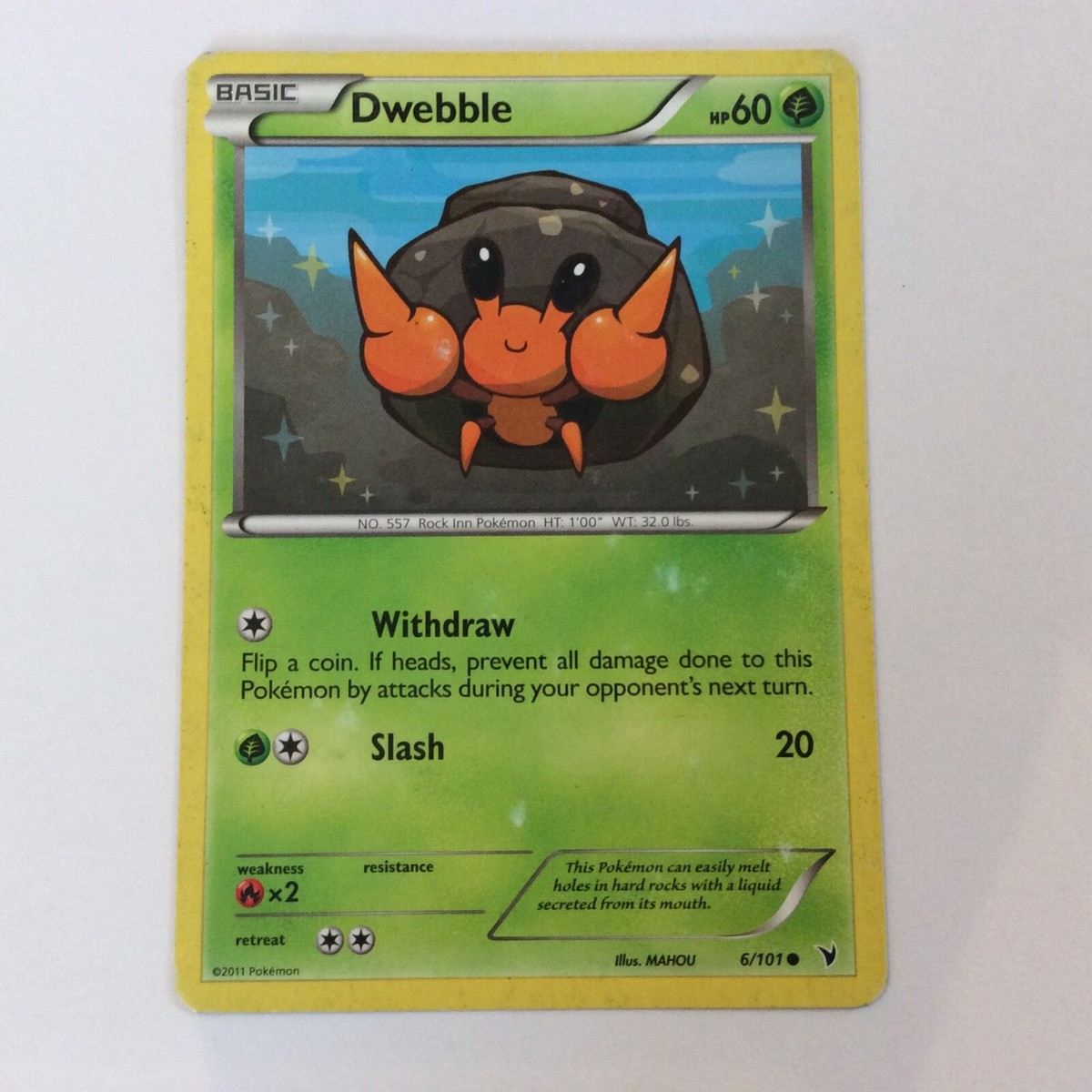 2011 Pokemon Card Basic Dwebble HP 60 6/101