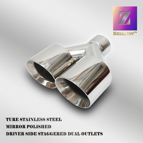 Pair Quad 3.5" Out 2.25" In Exhaust Tips 304 Stainless Steel Staggered - Foto 2