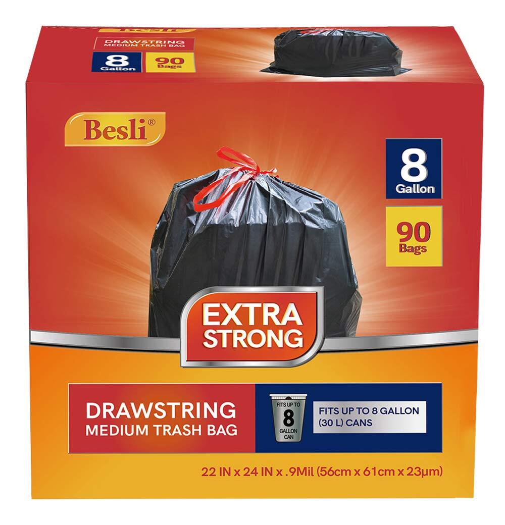 8 Gallon Black Drawstring Trash Bag Garbage Bag Trash Can Liner,0.9 Mil,90 Co...
