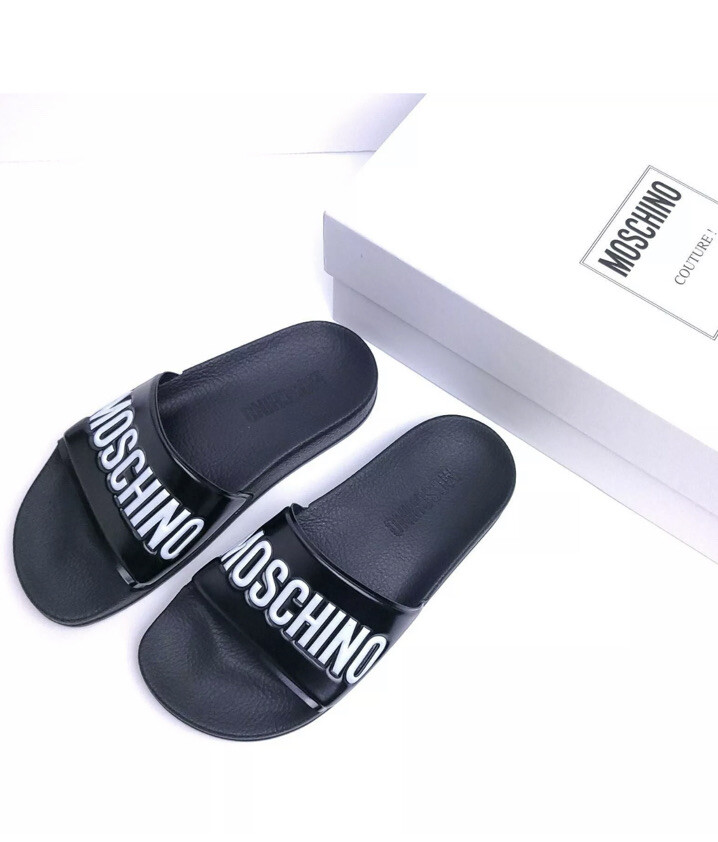 NEW Moschino Logo Black Slides Size 8 (38) | eBay