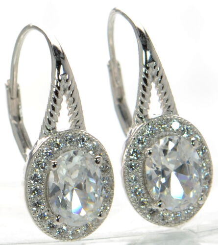 Solid 925 Sterling Silver Oval Lab Simulated Diamond Leverback Earrings ' - Picture 1 of 2