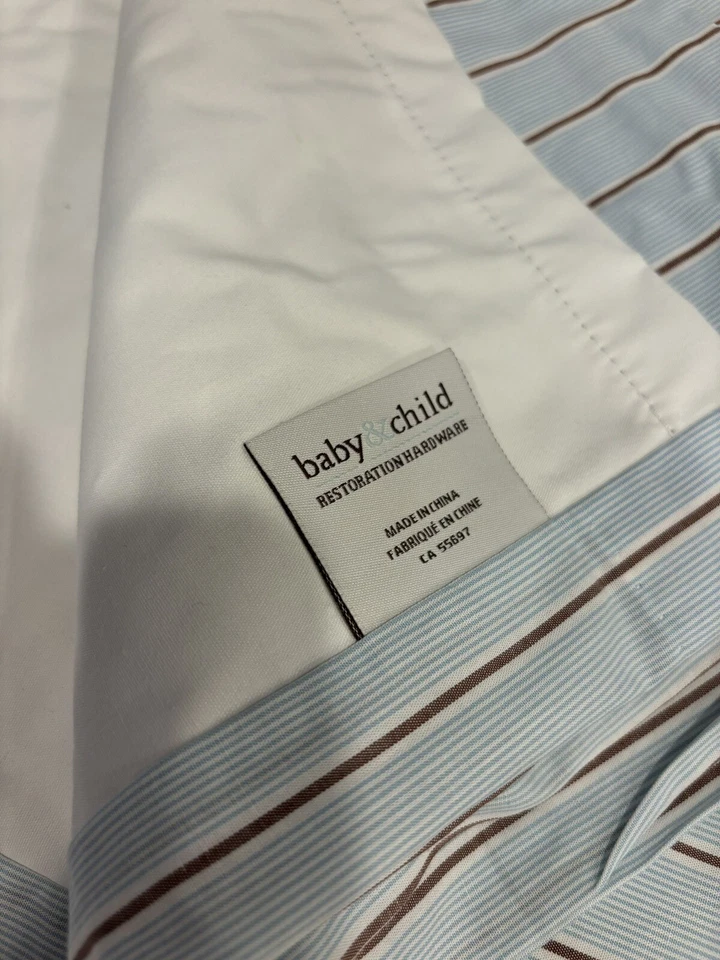 Restoration Hardware Baby & Child 2 Blackout Curtain Panels Blue W/Brown 50x63 - Image 4 of 4