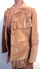 Marlboro Gear Chestnut Leather Fringe Cowgirl Pockets Button Lined Jacket/size M