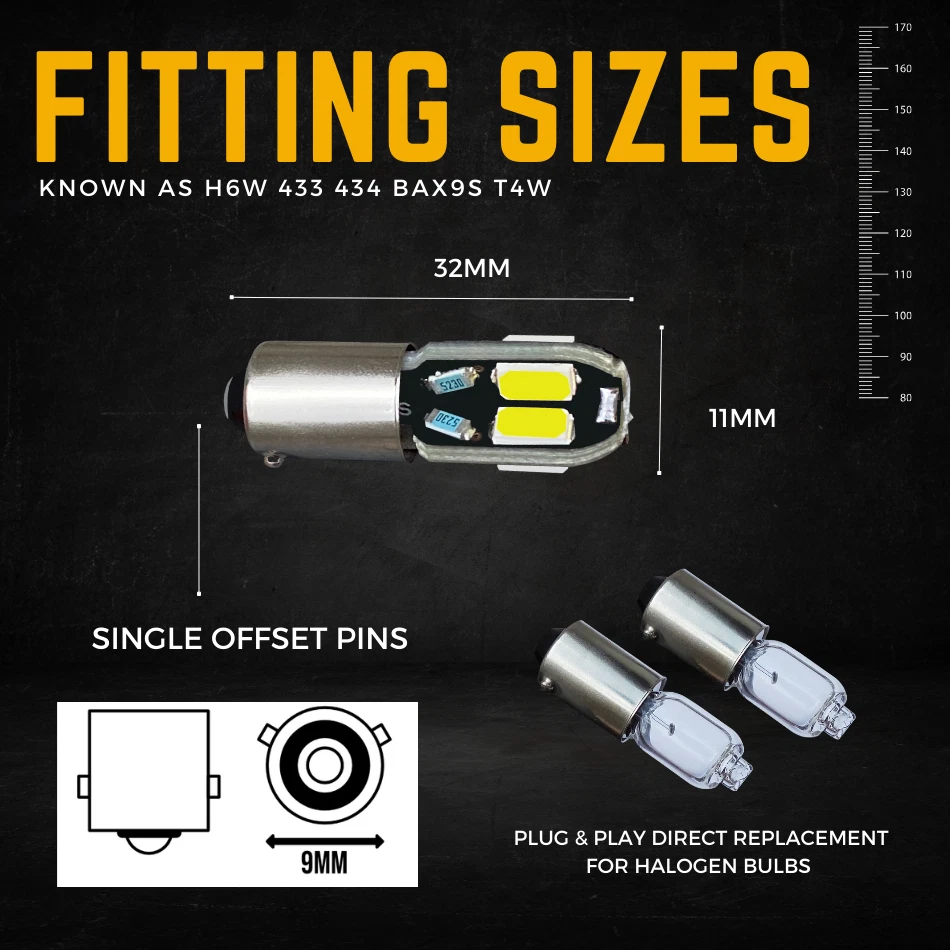 2x H6w Bax9s Led White Side Light Xenon 433 434 Canbus Error Free Smd Bulbs 12v - Image 3 of 4