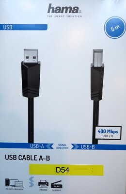 Hama USB-Kabel USB 2.0 USB-A Stecker, USB-B Stecker 5.00 m Schwarz 00200604