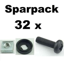32x Rackschraube M6 x 20 Gewindeschraube + Unterlegscheibe Rand, Vierkant Mutter