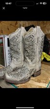 Corral Women  s White Glitter Inlay  Crystals Boots - Size 9