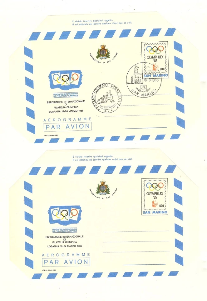 SAN MARINO 1984 OLYMPICS SCOTT # 1060-62 FDC OLYMPIC CARDS & 2 AIR LETTERS/CARDS - Image 3 of 4