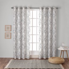 Branches Linen Blend Grommet Top Curtain Panel Pair, 54"x63", Black Pearl