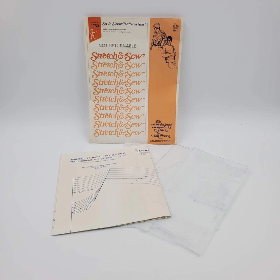 Camiseta vintage elástica y costura patrón 1750 lengüeta delantera para hombre talla 34-48 SIN CORTAR Foto 2 de 4