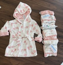 Carters 0-9 Months Pink Lamb Bath Robe  18 Washcloths New Shower Gift Girl Baby
