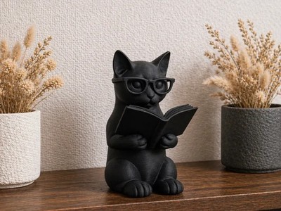 Lesende Katze Figur - Niedlicher Buchliebhaber Regal Deko | Mehrfarbige Optionen