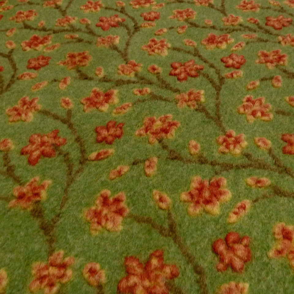 Stoff Ital. Musterwalk Kochwolle Walkloden Relief Blumen Ranken grün gelb rot - Bild 2 von 4