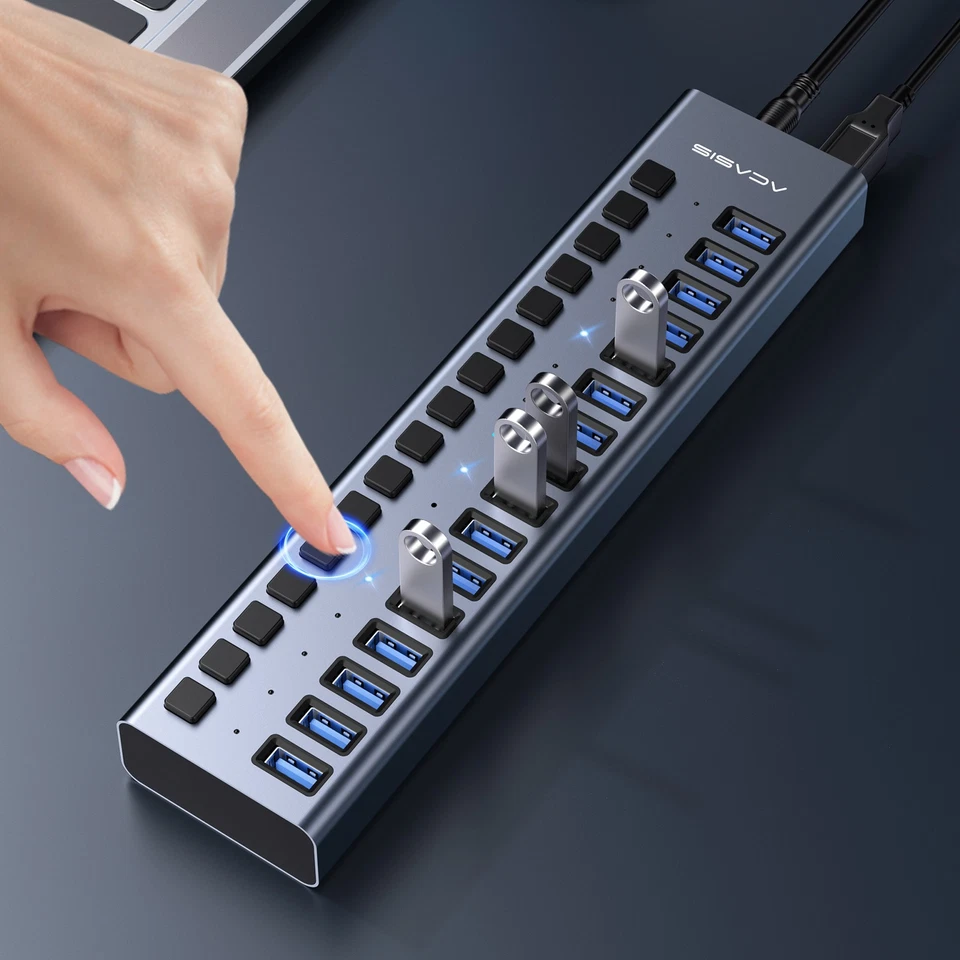 ACASIS 16 Porte Hub USB 3.1 Interruttore Singolo 12V7.5A 90W Adattatore di Alimentazione per PC Portatile - Immagine 2 di 4