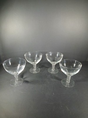 Set 4 Vintage ORREFORS Clear Glass SPIRAL Twisted Stem 4in Champagne Goblets 