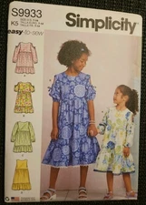 Simplicity 9933 Girls Tiered Dress w Sleeve Variations (7-14) UNCUT Pattern