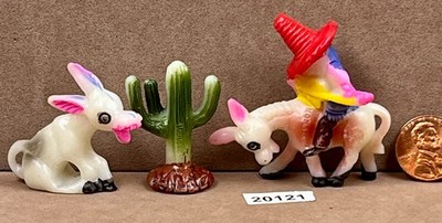 SOUTH Of THE BORDER Figures Cowboy Donkey Cactus Mexico 2'' Hard Plastic