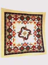 VTG NEW 1990s Crisp Aztec Native American Bandana Red/White/Mustard 21"x 21" USA