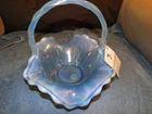 Fenton Retired Opalescent Blue Ruffled Edge 8.5" Diam. x 7.25" Tall Basket w/Box