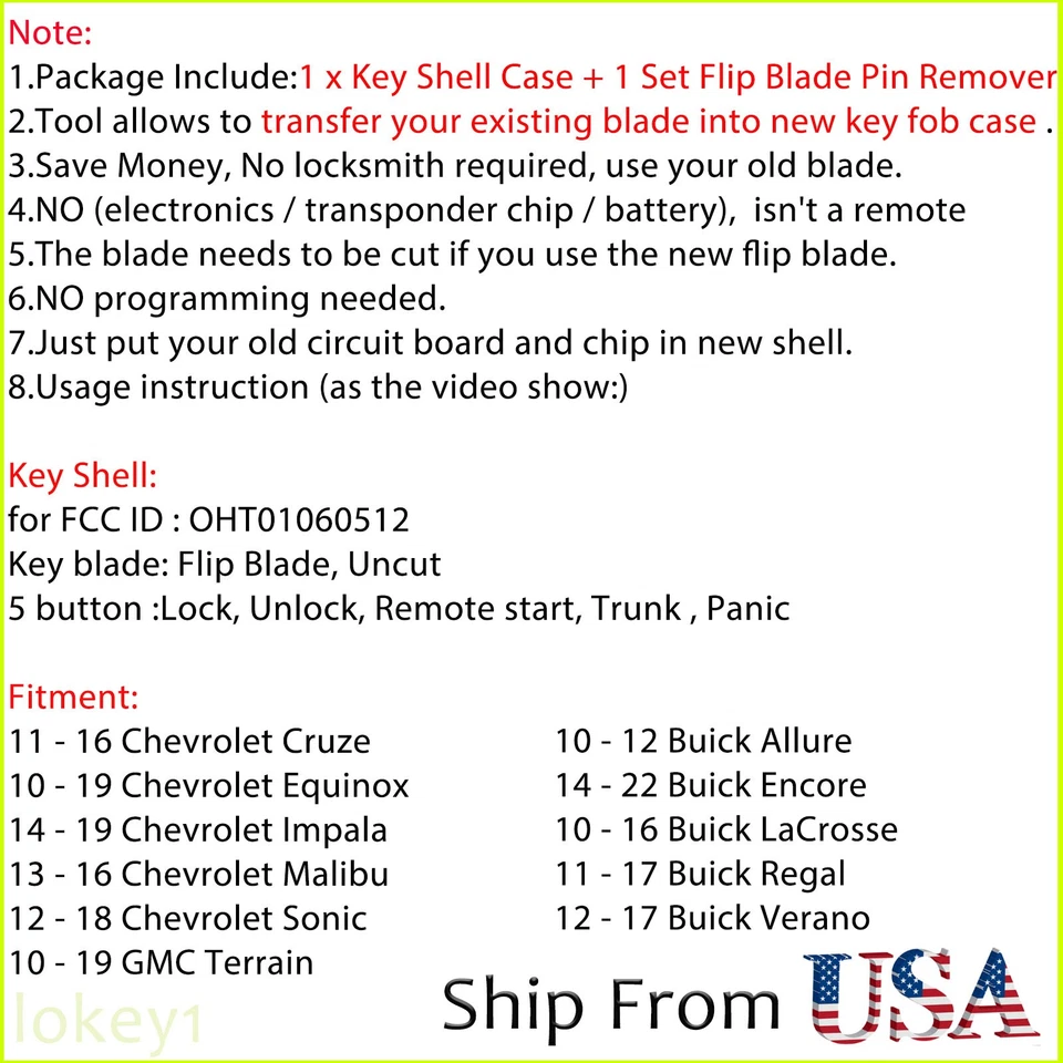 Carcasa de llavero remoto abatible + herramienta de extracción de cuchillas para Chevrolet Equinox 2010-2019 Foto 2 de 4