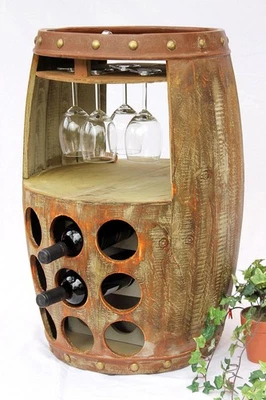 Weinregal Holz Weinfass Fass 70cm 1681 Flaschenregal Regal Naturlack Bar Stehend - Bild 1 von 4
