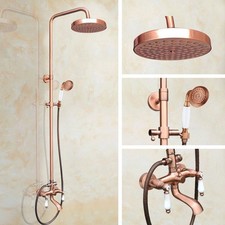 Antique Red Copper Bathroom Rain Shower Faucet Set Dual Handles Mixer Tap srg575